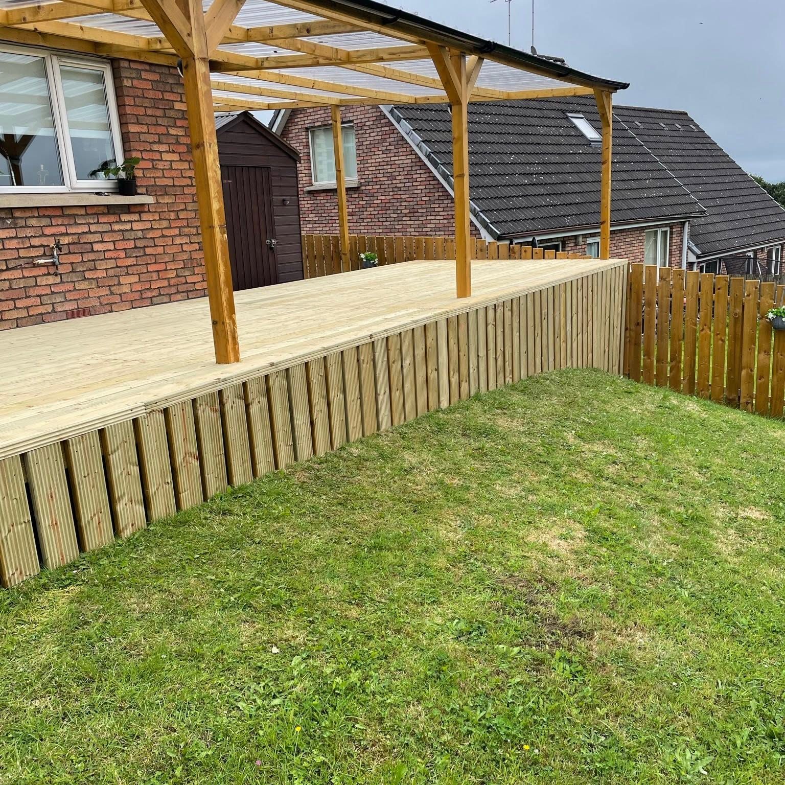 Outdoor decking with covering